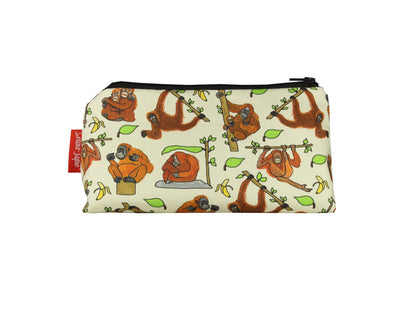 Orangutan cosmetic bag by Selina-Jayne featuring vibrant great ape graphics, colour-coordinated zipper, and compact 17.5cm design