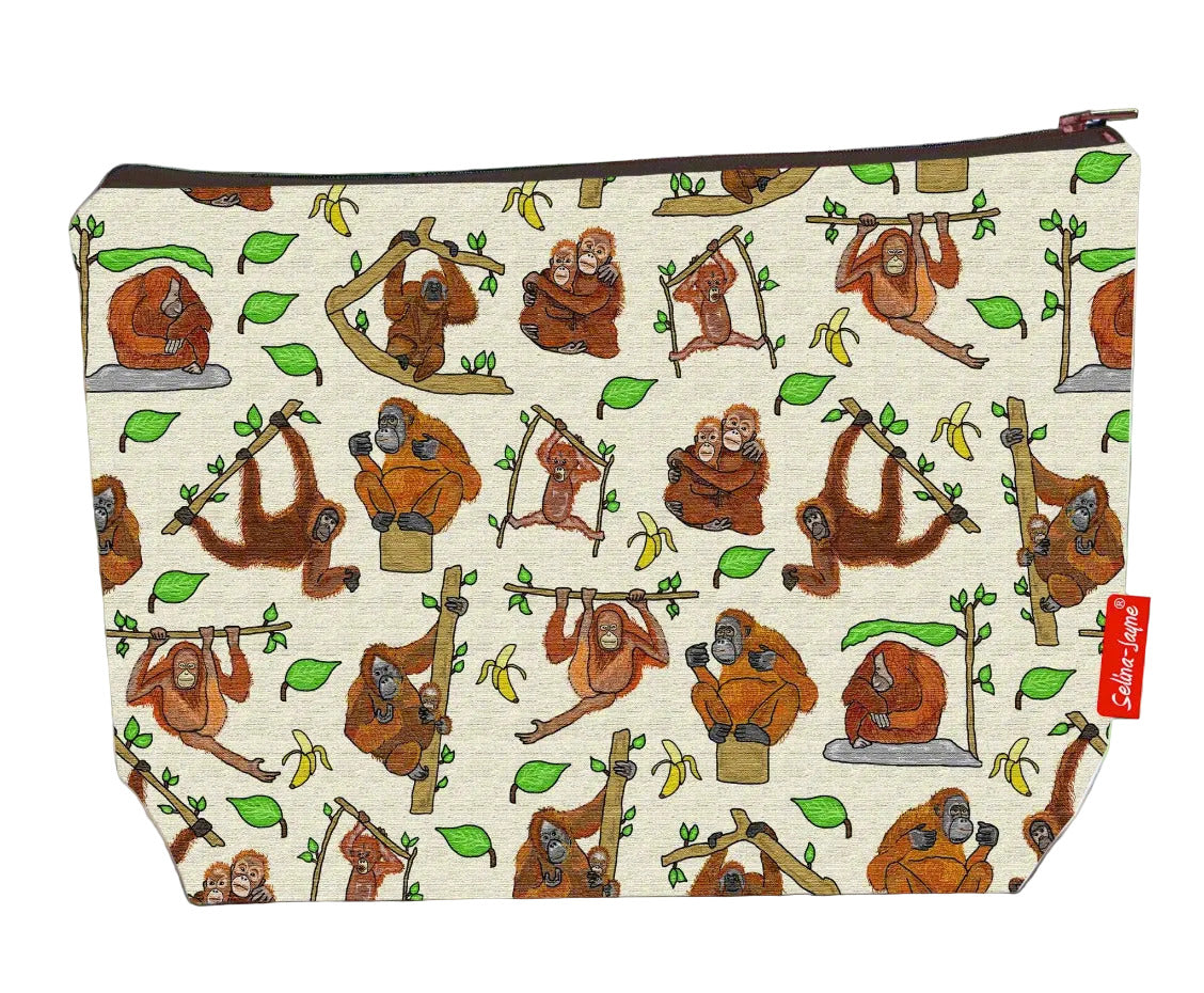 Premium 29cm orangutan wash bag with vibrant wildlife print and practical storage space