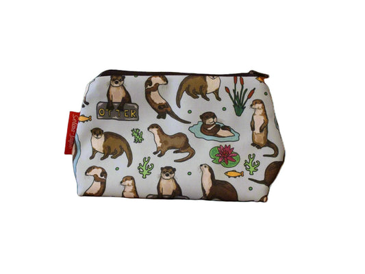Otters cosmetic bag by Selina-Jayne featuring vibrant playful otter graphics, colour-coordinated zipper, and compact 17.5cm design