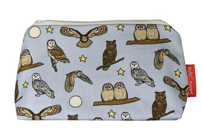 Owls cosmetic bag by Selina-Jayne featuring vibrant owl graphics, colour-coordinated zipper, and compact 17.5cm design