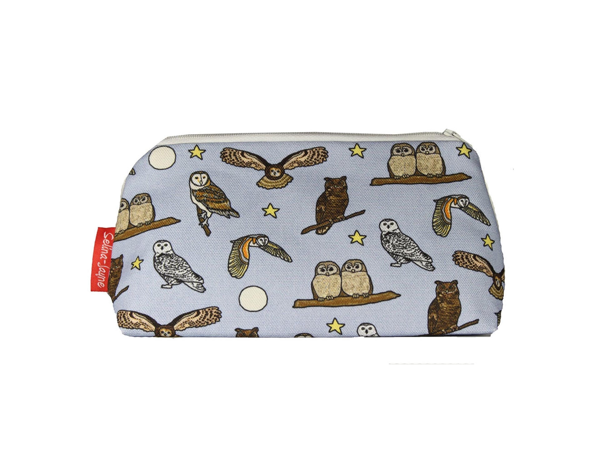 Owls cosmetic bag by Selina-Jayne featuring vibrant owl graphics, colour-coordinated zipper, and compact 17.5cm design