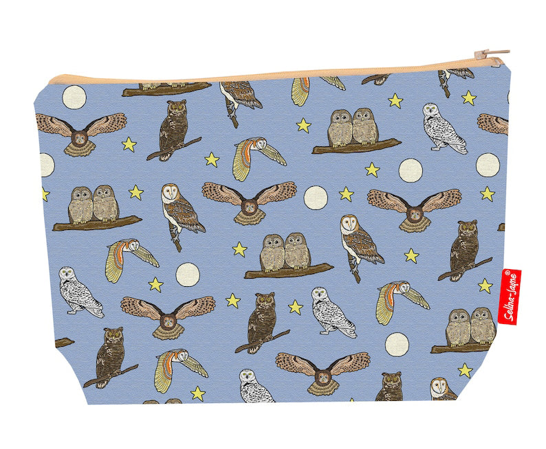 Premium 29cm owls wash bag with vibrant night bird print and practical storage space