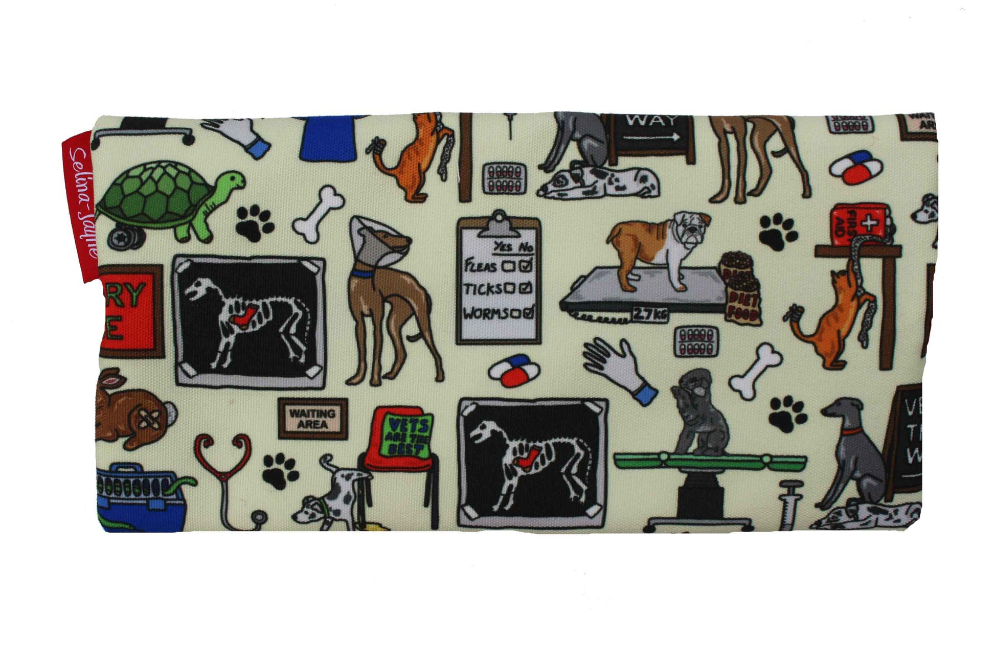 Pencil Case with veterinary-themed design on a white background