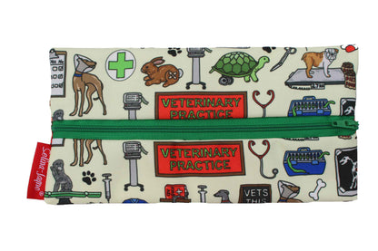Pencil Case with veterinary-themed design on a white background