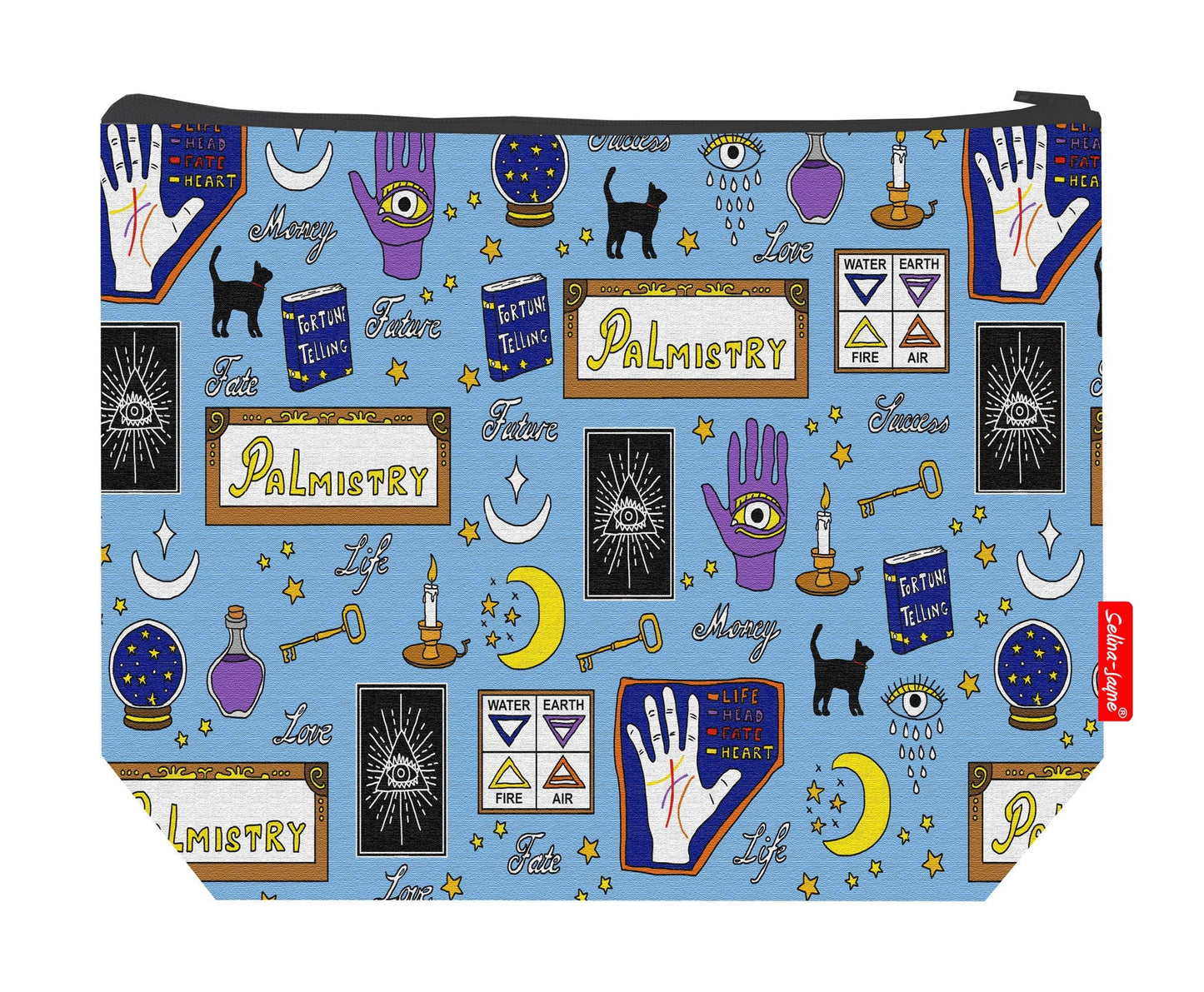Premium 29cm palmistry wash bag with vibrant mystical print and practical storage space