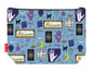 Palmistry toiletry bag with palm reading design showing washable lining and zip closure
