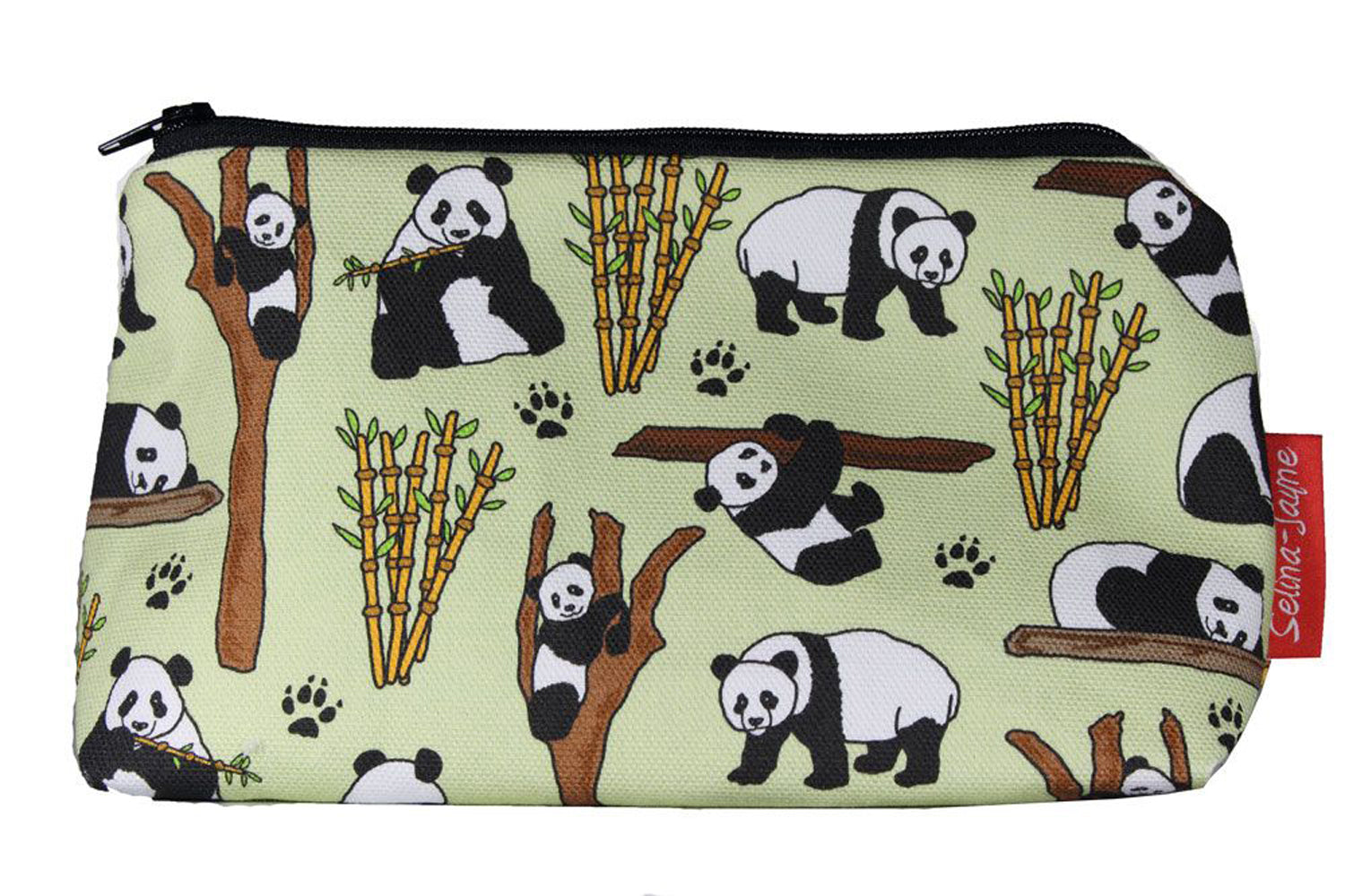 Panda Bear cosmetic bag by Selina-Jayne featuring vibrant panda graphics, colour-coordinated zipper, and compact 17.5cm design