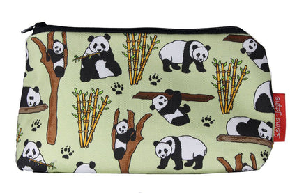 Panda Bear cosmetic bag by Selina-Jayne featuring vibrant panda graphics, colour-coordinated zipper, and compact 17.5cm design