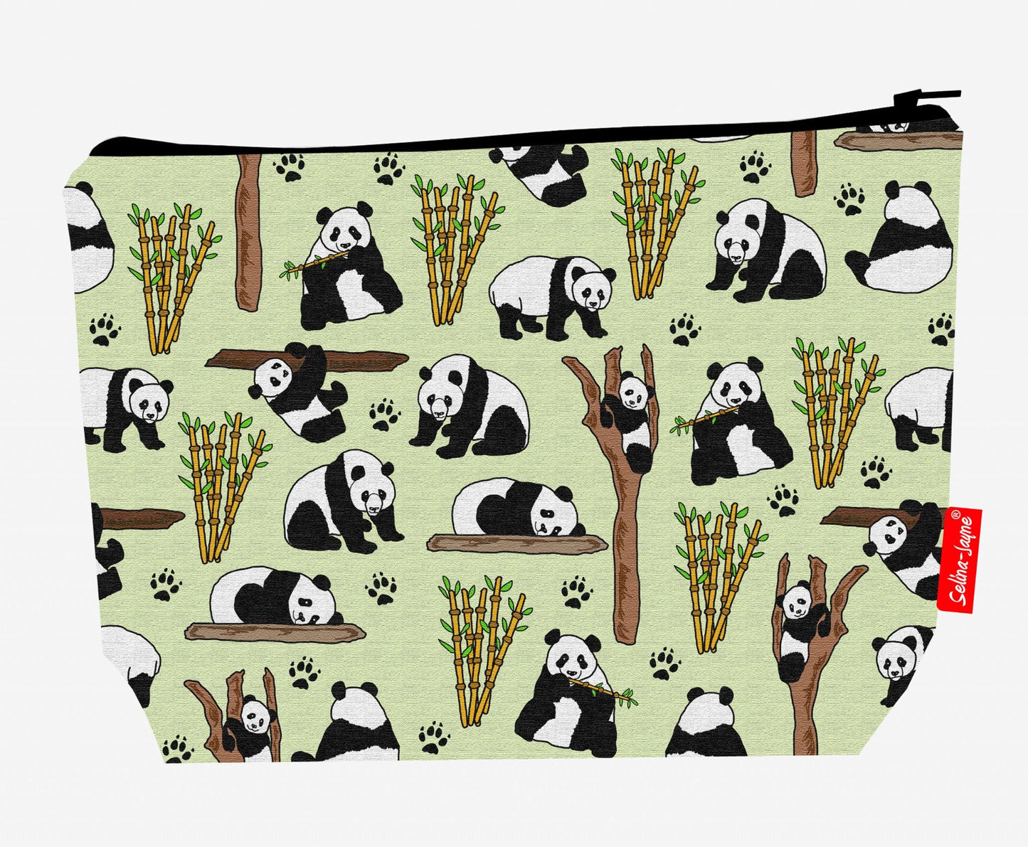 Premium 29cm panda wash bag with vibrant black and white bear print and practical storage space