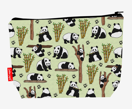 Panda Bear toiletry bag with giant panda design showing washable lining and zip closure