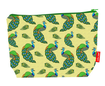 Premium 29cm peacocks wash bag with vibrant iridescent feather print and practical storage space