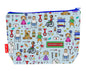Pediatrician toiletry bag with children's doctor design showing washable lining and zip closure