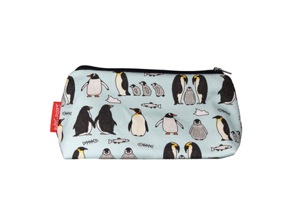 Penguins cosmetic bag by Selina-Jayne featuring vibrant Antarctic bird graphics, colour-coordinated zipper, and compact 17.5cm design