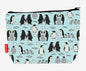Penguins toiletry bag with Antarctic bird design showing washable lining and zip closure