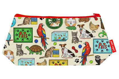 Pets cosmetic bag by Selina-Jayne featuring vibrant animal graphics, colour-coordinated zipper, and compact 17.5cm design