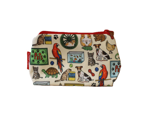 Pets cosmetic bag by Selina-Jayne featuring vibrant animal graphics, colour-coordinated zipper, and compact 17.5cm design