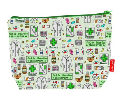 Premium 29cm pharmacist wash bag with vibrant pharmaceutical print and practical storage space