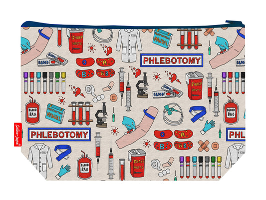 Phlebotomist toiletry bag with blood draw specialist design showing washable lining and zip closure