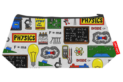 Physics cosmetic bag by Selina-Jayne featuring vibrant scientific formula graphics, colour-coordinated zipper, and compact 17.5cm design