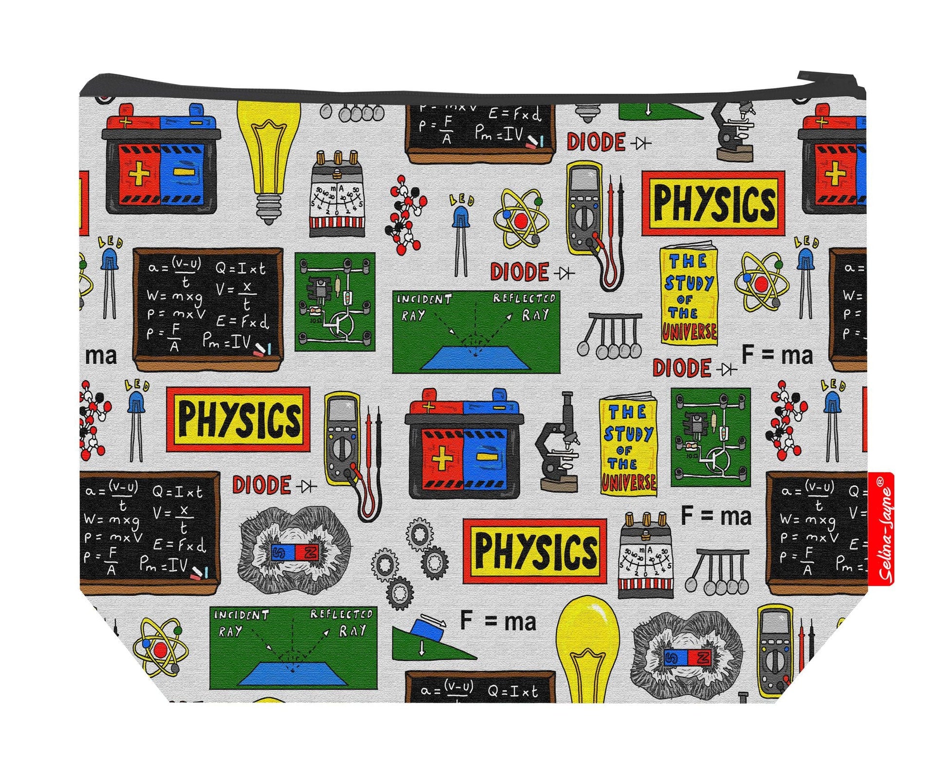 Premium 29cm physics wash bag with vibrant scientific print and practical storage space