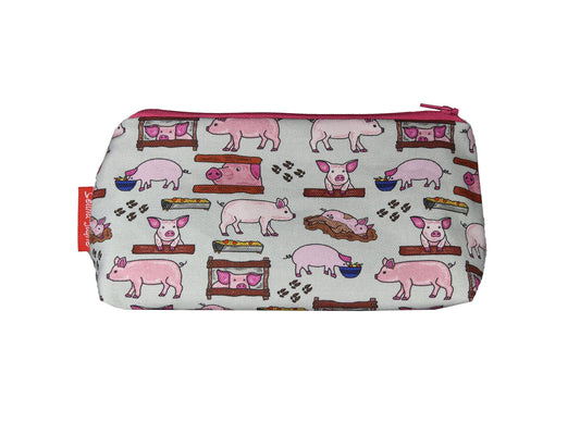 Pigs cosmetic bag by Selina-Jayne featuring vibrant farm animal graphics, colour-coordinated zipper, and compact 17.5cm design