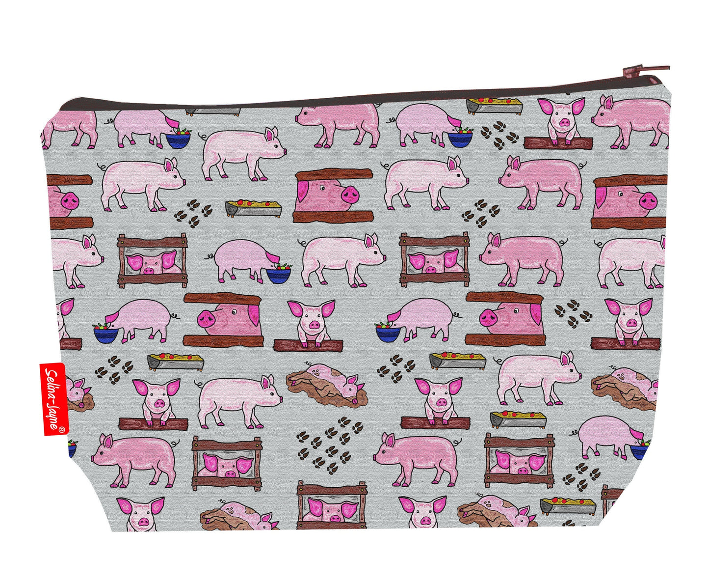 Premium pigs toiletry bag with vibrant HD print and washable lining by Selina-Jayne Designs