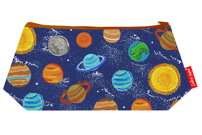 Planets cosmetic bag by Selina-Jayne featuring vibrant solar system graphics, colour-coordinated zipper, and compact 17.5cm design