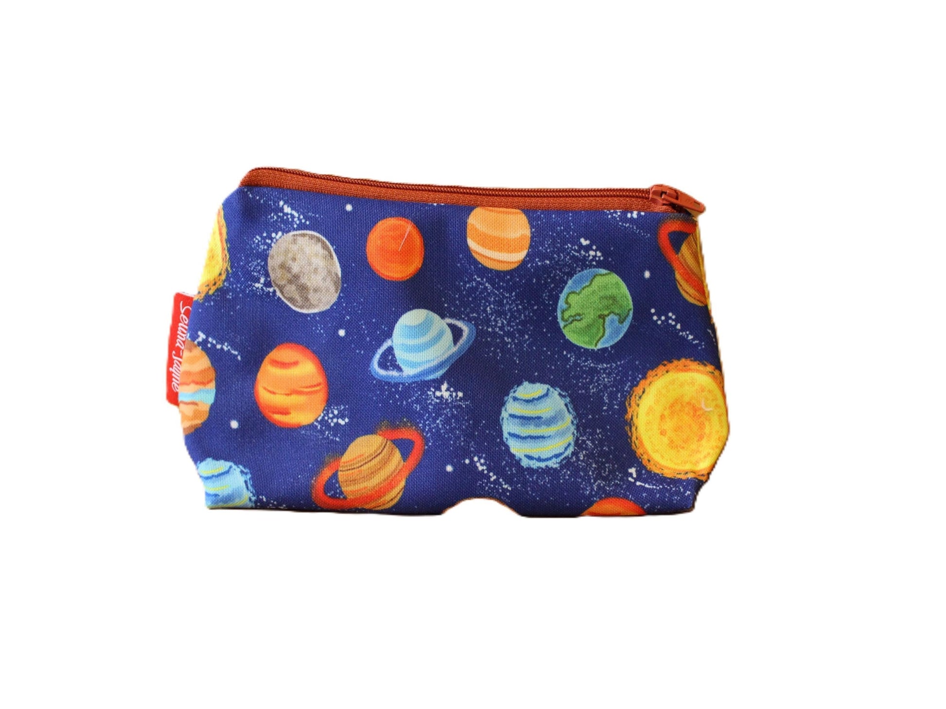 Planets cosmetic bag by Selina-Jayne featuring vibrant solar system graphics, colour-coordinated zipper, and compact 17.5cm design