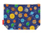 Planets toiletry bag showing vibrant solar system design with washable lining and coordinated zip