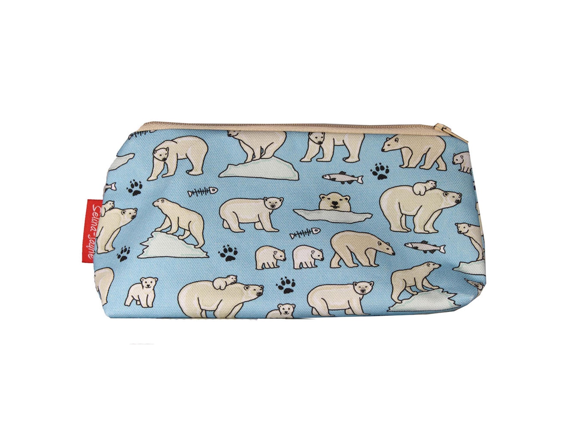 Polar Bear cosmetic bag by Selina-Jayne featuring vibrant Arctic wildlife graphics, colour-coordinated zipper, and compact 17.5cm design