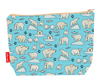 Polar bear toiletry bag showing vibrant Arctic wildlife design with washable lining and coordinated zip