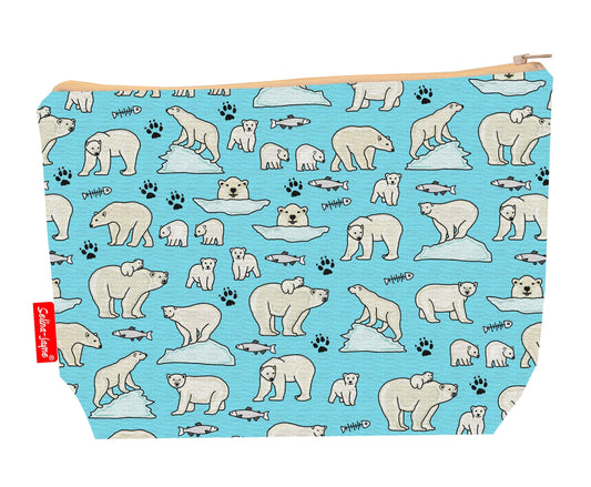 Polar bear toiletry bag showing vibrant Arctic wildlife design with washable lining and coordinated zip