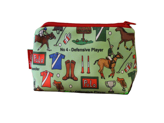 Polo cosmetic bag by Selina-Jayne featuring vibrant equestrian sports graphics, colour-coordinated zipper, and compact 17.5cm design