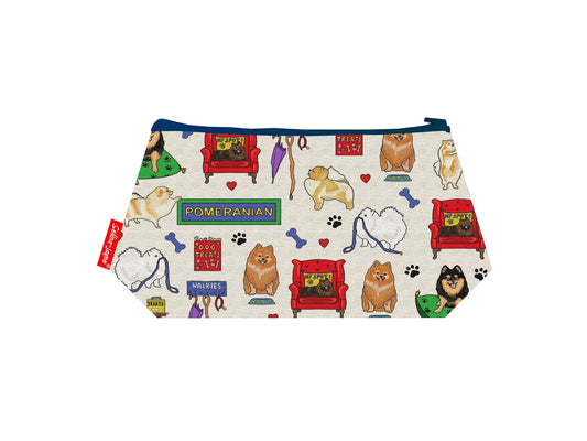 Pomeranian Dog cosmetic bag by Selina-Jayne featuring vibrant fluffy toy breed graphics, colour-coordinated zipper, and compact 17.5cm design