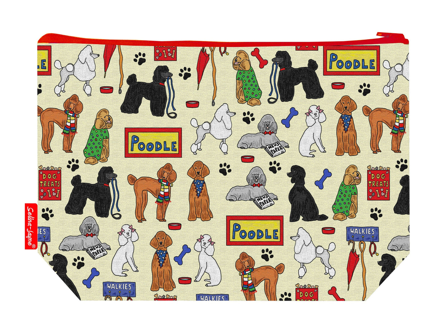 Poodle toiletry bag showing elegant dog breed design with washable lining and coordinated zip