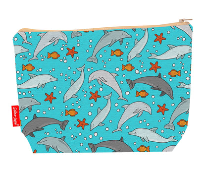 Premium dolphins toiletry bag with vibrant HD print and washable lining by Selina-Jayne