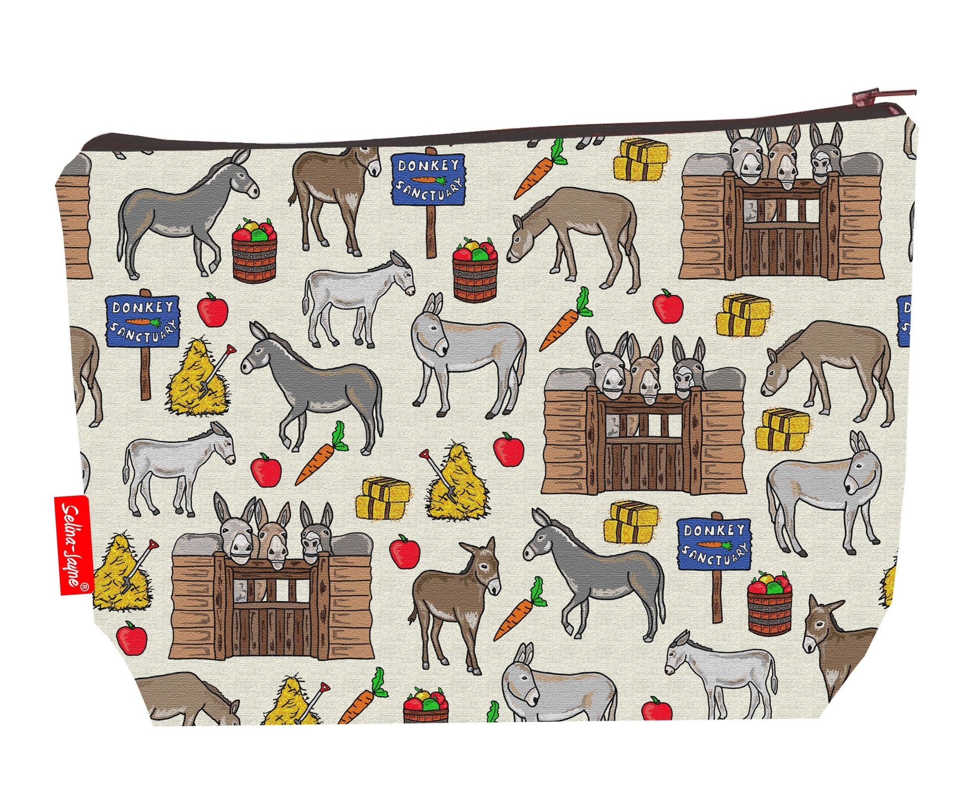 Premium donkey toiletry bag with vibrant HD print and washable lining by Selina-Jayne