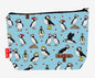 Puffins toiletry bag showing charming Atlantic seabird design with washable lining and coordinated zip