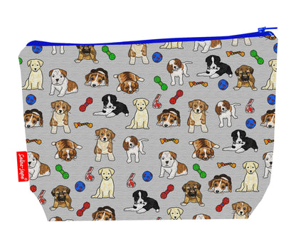 Puppies toiletry bag showing adorable young dog design with washable lining and coordinated zip