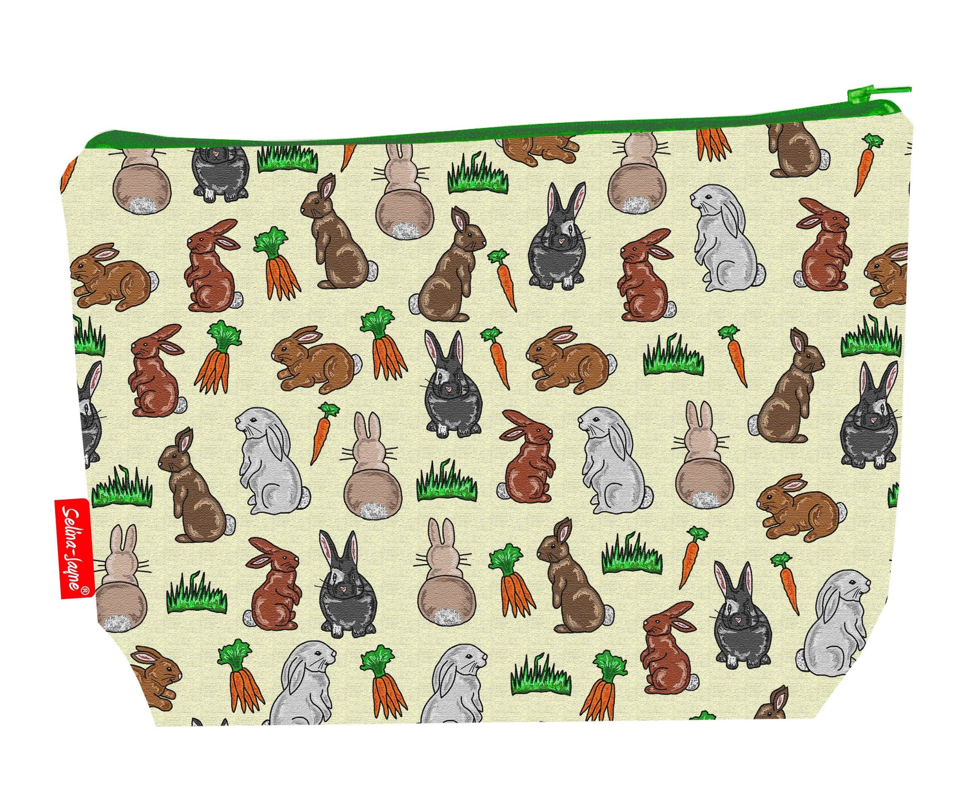 Rabbits toiletry bag showing adorable bunny design with washable lining and coordinated zip