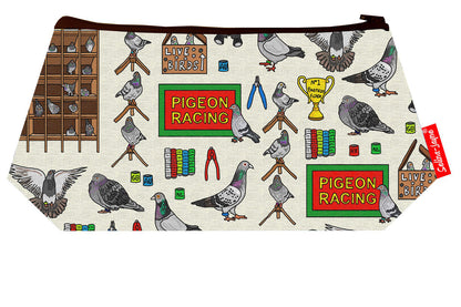 Racing Pigeons cosmetic bag by Selina-Jayne featuring vibrant pigeon racing design with HD print on durable polyester fabric