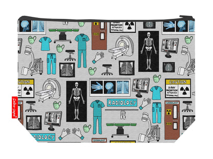 Radiologist toiletry bag showing professional medical imaging design with washable lining and coordinated zip
