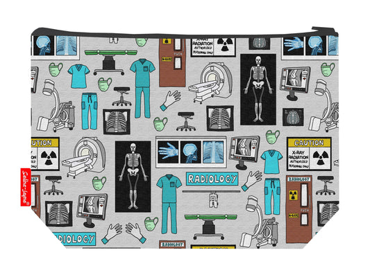 Radiologist toiletry bag showing professional medical imaging design with washable lining and coordinated zip