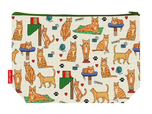 Red ginger cats toiletry bag showing vibrant orange feline design with washable lining and coordinated zip