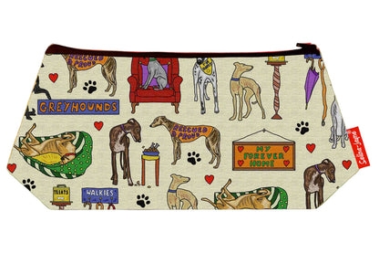 Retired Greyhound cosmetic bag by Selina-Jayne featuring vibrant greyhound rescue design with HD print on durable polyester fabric