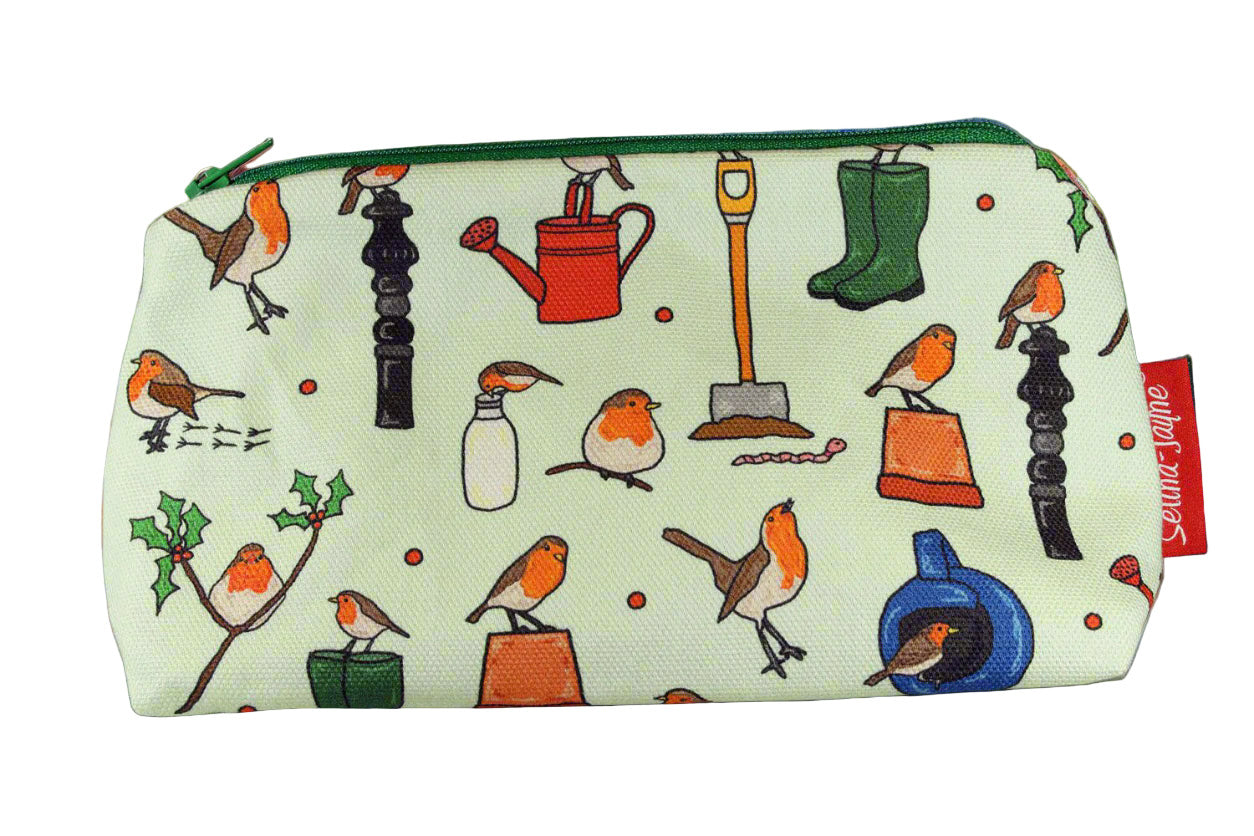 Robins cosmetic bag by Selina-Jayne featuring vibrant garden bird design with HD print on durable polyester fabric