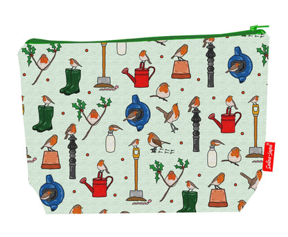 Premium bird lover wash bag featuring robin design - practical 29cm travel size