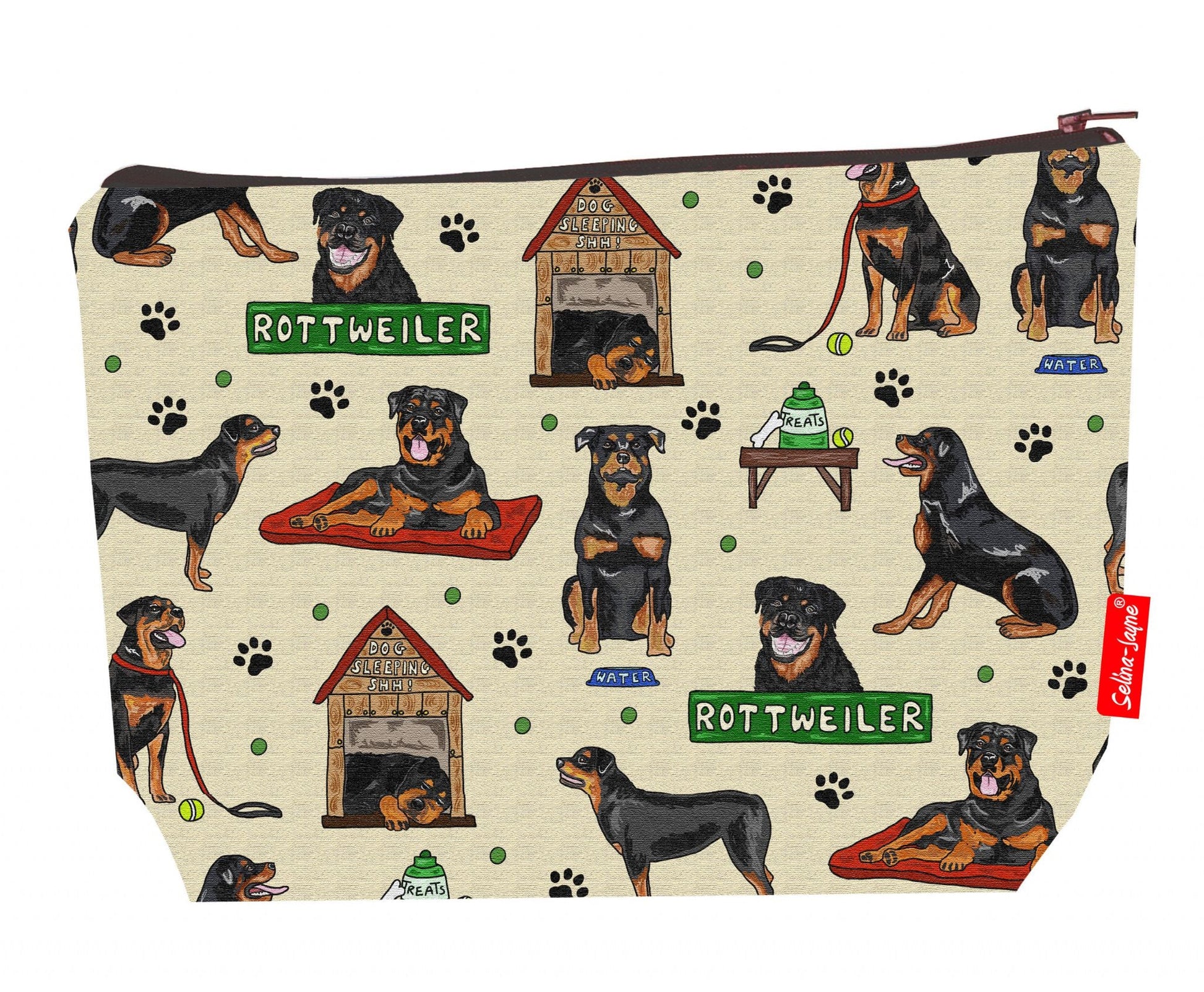 Premium dog lover wash bag featuring rottweiler design - practical 29cm travel size