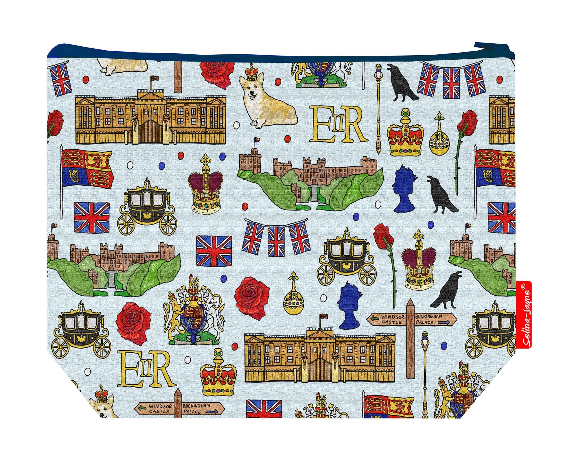 Premium British monarchy wash bag featuring royal family design - practical 29cm travel size