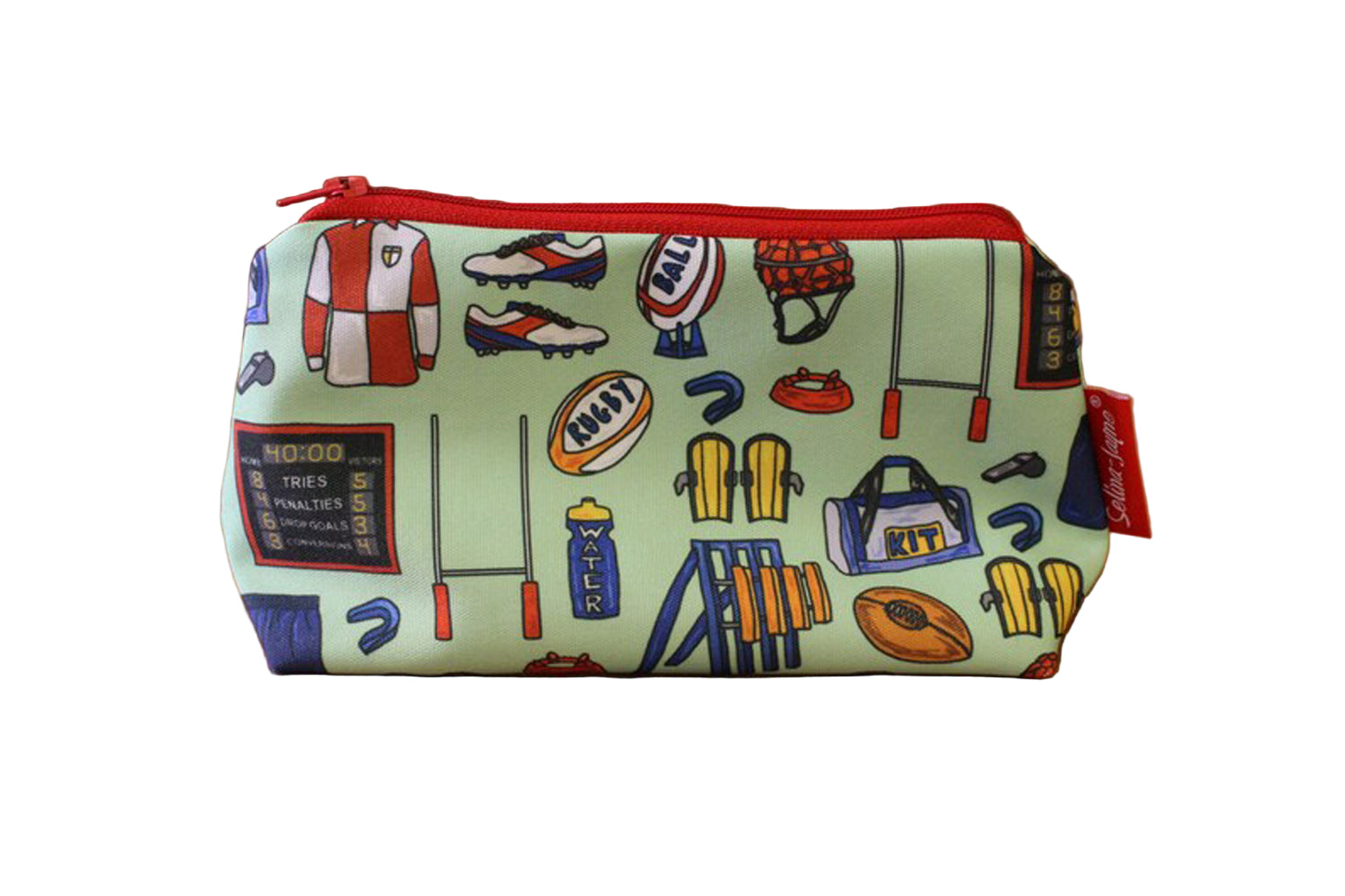 Rugby cosmetic bag by Selina-Jayne featuring vibrant rugby player design with HD print on durable polyester fabric